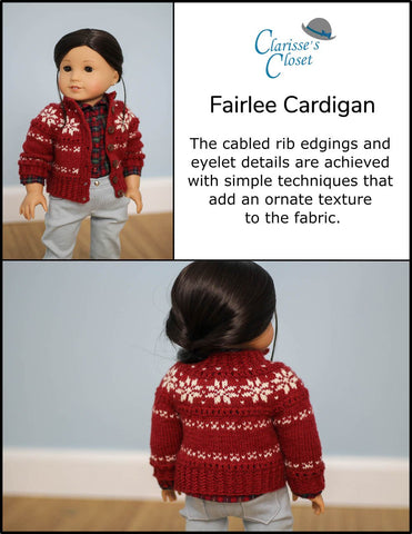 Clarisse's Closet Knitting Fairlee Cardigan 18" Doll Clothes Knitting Pattern Pixie Faire