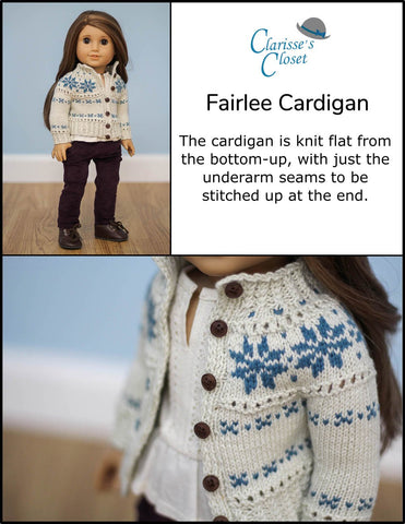 Clarisse's Closet Knitting Fairlee Cardigan 18" Doll Clothes Knitting Pattern Pixie Faire