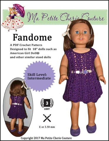 Mon Petite Cherie Couture Crochet Fandome Dress 18" Doll Crochet Pattern Pixie Faire