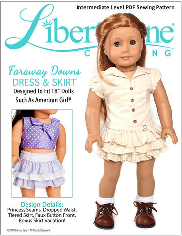 Liberty Jane 18 Inch Modern Faraway Downs Dress 18" Doll Clothes Pattern Pixie Faire