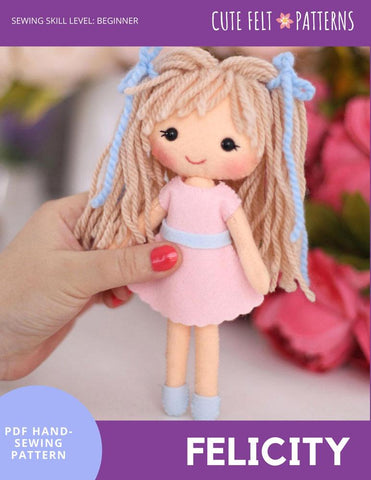 Cute Felt Patterns Hand Sewing Felicity 7.5" Felt Doll Hand Sewing Pattern Pixie Faire