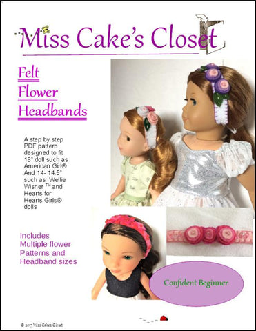 Miss Cake's Closet 18 Inch Modern Felt Flower Headbands 14 to 18 Inch Doll Accessory Pattern Pixie Faire