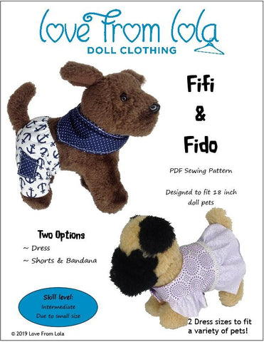 Love From Lola 18 Inch Modern Fifi and Fido 18" Doll Pet Pattern Pixie Faire