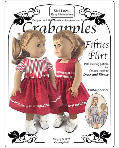 Crabapples 18 Inch Historical Fifties Flirt 18" Doll Clothes Pattern Pixie Faire