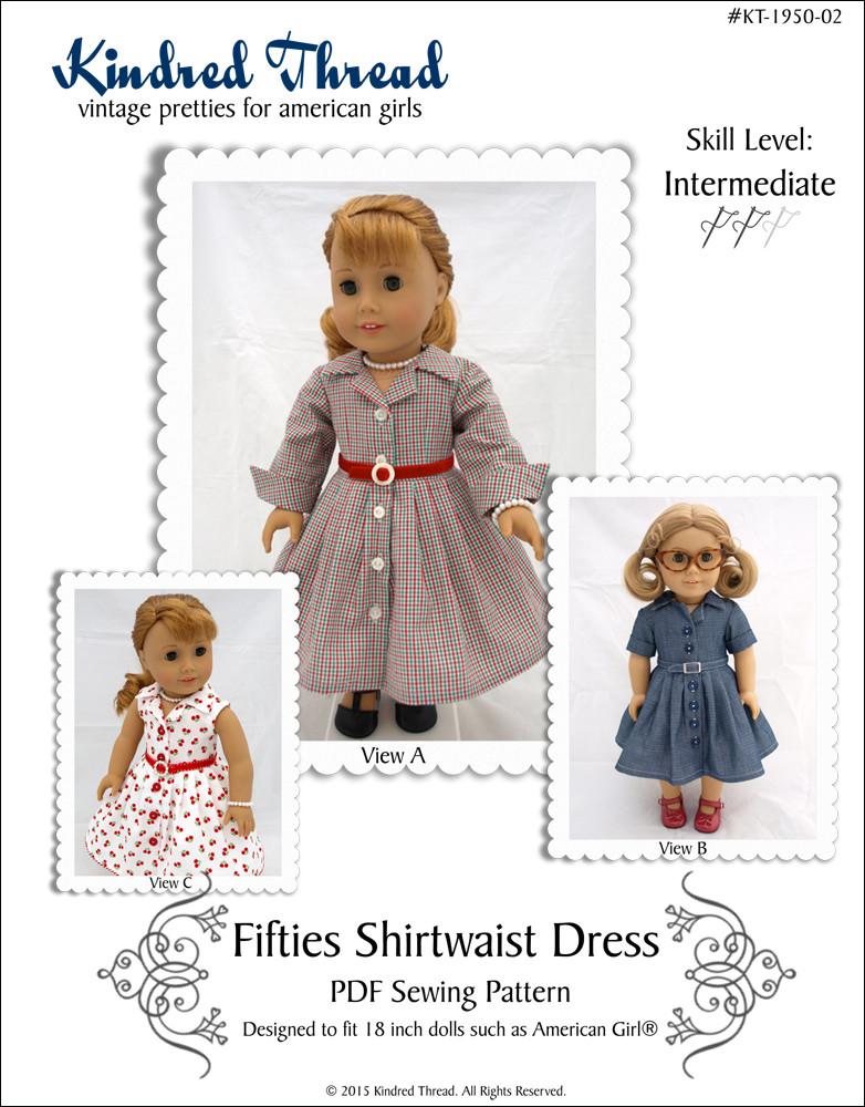 Kindred Thread Fifties Shirtwaist Dress Doll Clothes Pattern 18 inch American  Girl Dolls