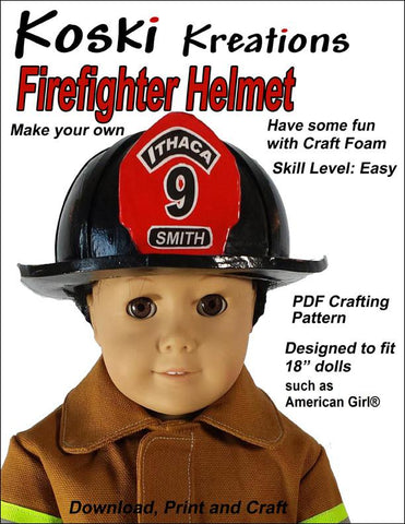 Koski Kreations 18 Inch Boy Doll Firefighter Helmet 18" Doll Accessory Pattern Pixie Faire