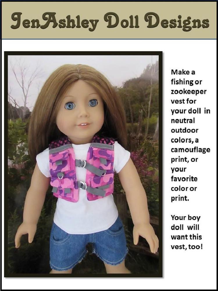 Jen Ashley Doll Designs Fishing Vest 18 inch Doll Clothes Pattern