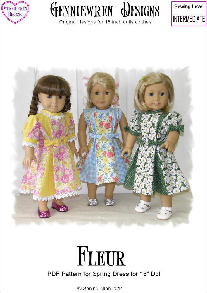Genniewren 18 Inch Historical Fleur Spring Dress 18" Doll Clothes Pattern Pixie Faire