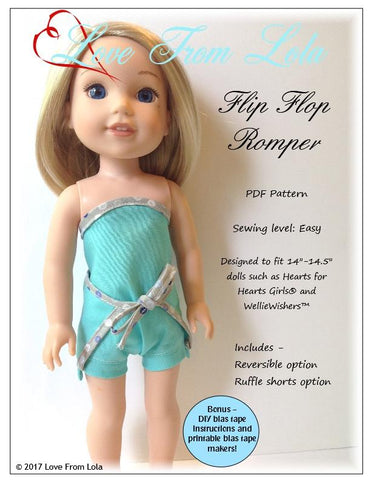 Love From Lola WellieWishers Flip Flop Romper 14-14.5" Doll Clothes Pattern Pixie Faire