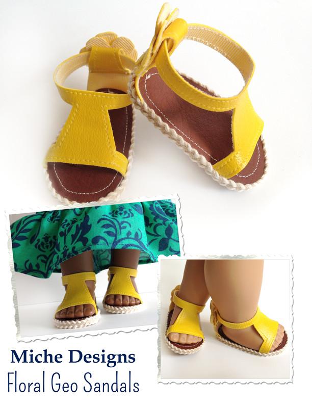 Miche Designs Shoes Floral Geo Sandals 18" Doll Shoe Pattern Pixie Faire