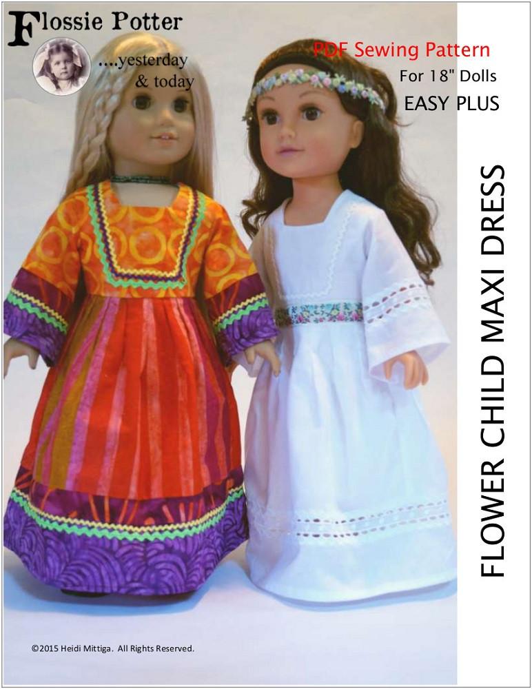 Flossie Potter 18 Inch Historical Flower Child Maxi Dress 18" Doll Clothes Pixie Faire