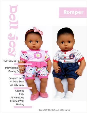 Doll Joy Bitty Baby/Twin Romper 15" Baby Doll Clothes Pattern Pixie Faire