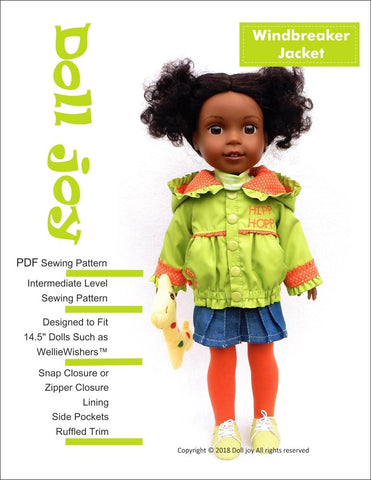 Doll Joy WellieWishers Windbreaker Jacket 14.5" Doll Clothes Pattern Pixie Faire