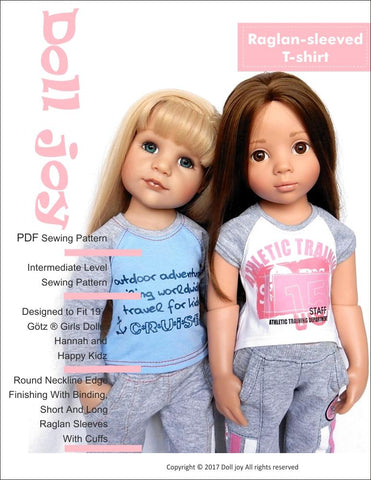 Doll Joy Gotz 19 Inch Raglan-Sleeved T-shirt Pattern for 19" Gotz Dolls Pixie Faire