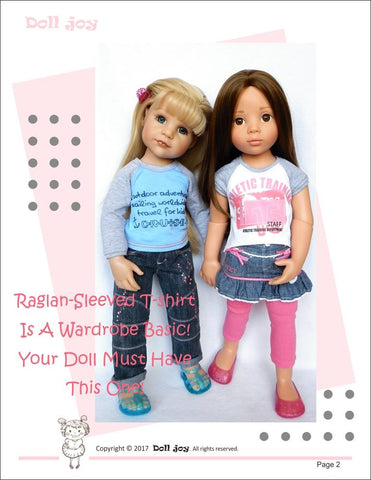 Doll Joy Gotz 19 Inch Raglan-Sleeved T-shirt Pattern for 19" Gotz Dolls Pixie Faire