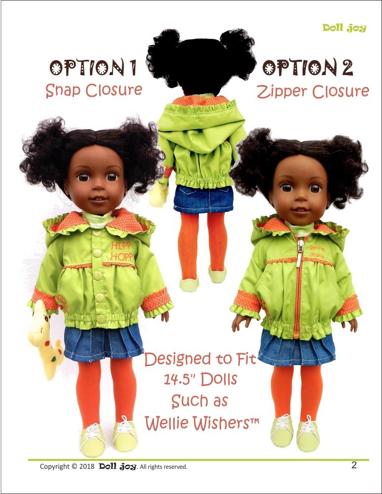Doll Joy WellieWishers Windbreaker Jacket 14.5" Doll Clothes Pattern Pixie Faire