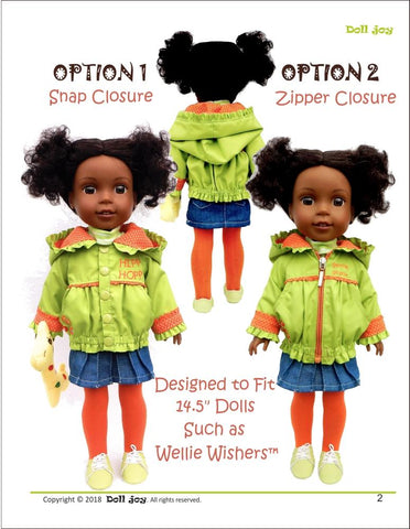 Doll Joy WellieWishers Windbreaker Jacket 14.5" Doll Clothes Pattern Pixie Faire