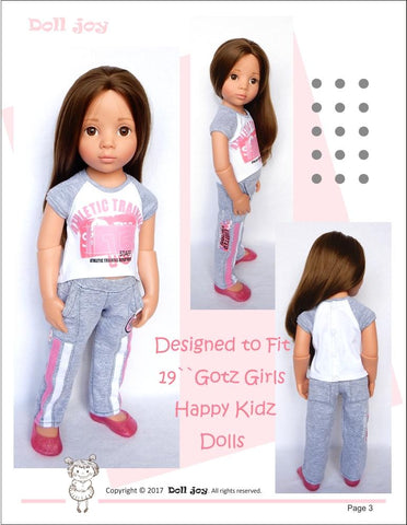 Doll Joy Gotz 19 Inch Raglan-Sleeved T-shirt Pattern for 19" Gotz Dolls Pixie Faire