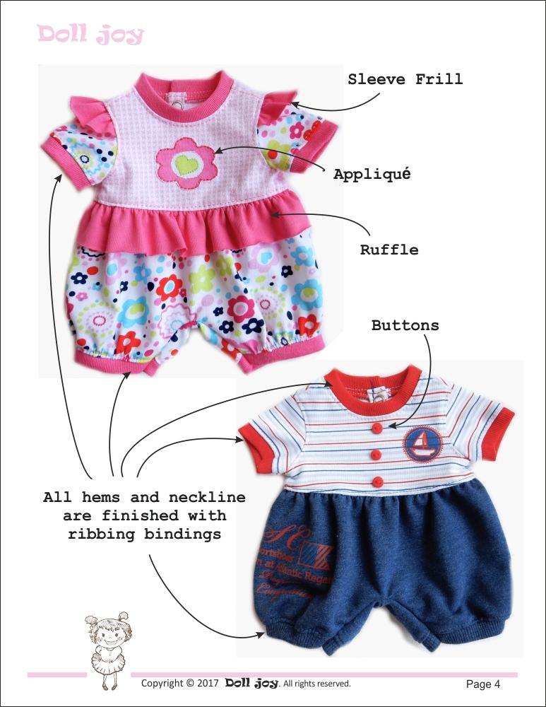 Doll Joy Bitty Baby/Twin Romper 15" Baby Doll Clothes Pattern Pixie Faire