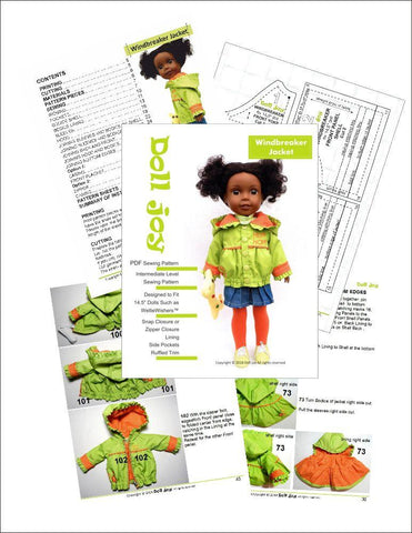 Doll Joy WellieWishers Windbreaker Jacket 14.5" Doll Clothes Pattern Pixie Faire