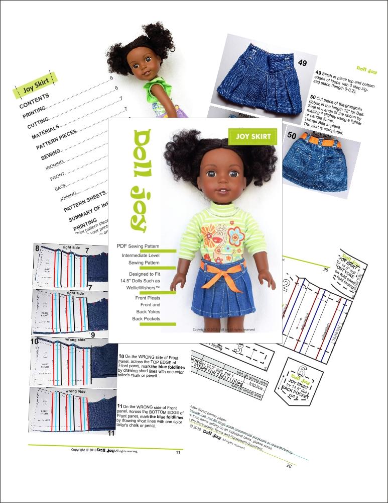 Doll Joy WellieWishers Joy Skirt 14.5" Doll Clothes Pattern Pixie Faire