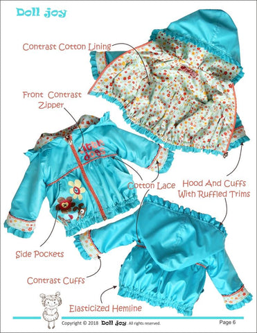 Doll Joy Gotz 19 Inch Windbreaker Jacket Pattern for 19" Gotz Dolls Pixie Faire