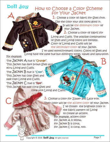 Doll Joy Gotz 19 Inch Windbreaker Jacket Pattern for 19" Gotz Dolls Pixie Faire