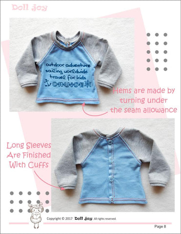 Doll Joy Gotz 19 Inch Raglan-Sleeved T-shirt Pattern for 19" Gotz Dolls Pixie Faire