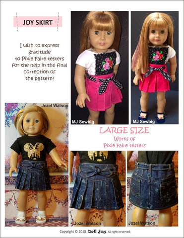 Doll Joy 18 Inch Modern Joy Skirt 18" Doll Clothes Pattern Pixie Faire