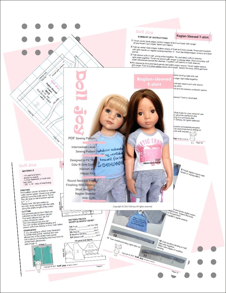 Doll Joy Gotz 19 Inch Raglan-Sleeved T-shirt Pattern for 19" Gotz Dolls Pixie Faire