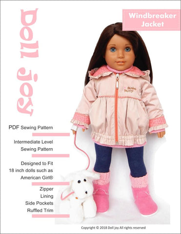 Doll Joy 18 Inch Modern Windbreaker Jacket 18" Doll Clothes Pattern Pixie Faire