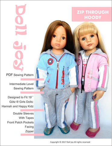 Doll Joy Gotz 19 Inch Zip Through Hoody Pattern for 19" Gotz Dolls Pixie Faire