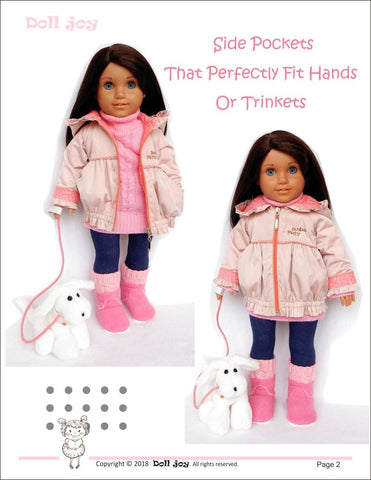 Doll Joy 18 Inch Modern Windbreaker Jacket 18" Doll Clothes Pattern Pixie Faire