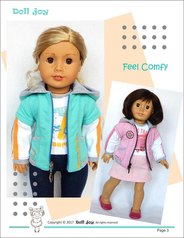 Doll Joy 18 Inch Modern Zip Through Hoody 18" Doll Clothes Pattern Pixie Faire