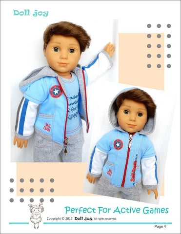 Doll Joy 18 Inch Modern Zip Through Hoody 18" Doll Clothes Pattern Pixie Faire