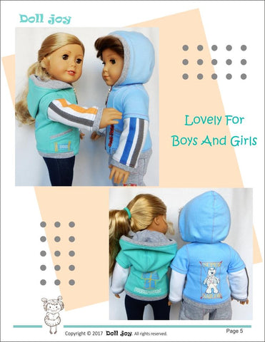 Doll Joy 18 Inch Modern Zip Through Hoody 18" Doll Clothes Pattern Pixie Faire