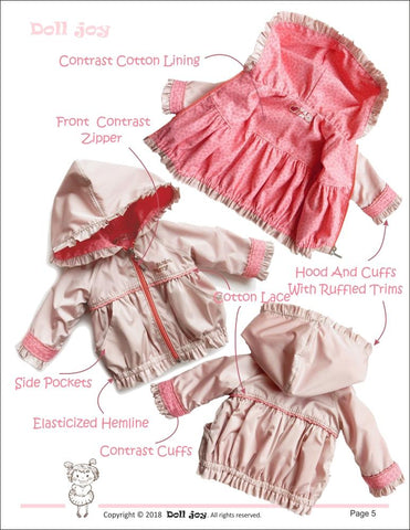 Doll Joy 18 Inch Modern Windbreaker Jacket 18" Doll Clothes Pattern Pixie Faire