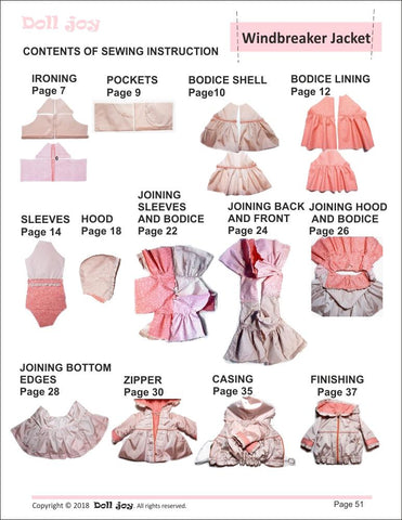 Doll Joy 18 Inch Modern Windbreaker Jacket 18" Doll Clothes Pattern Pixie Faire