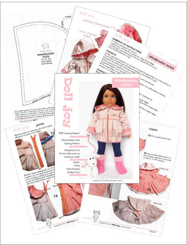 Doll Joy 18 Inch Modern Windbreaker Jacket 18" Doll Clothes Pattern Pixie Faire