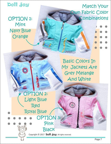 Doll Joy 18 Inch Modern Zip Through Hoody 18" Doll Clothes Pattern Pixie Faire