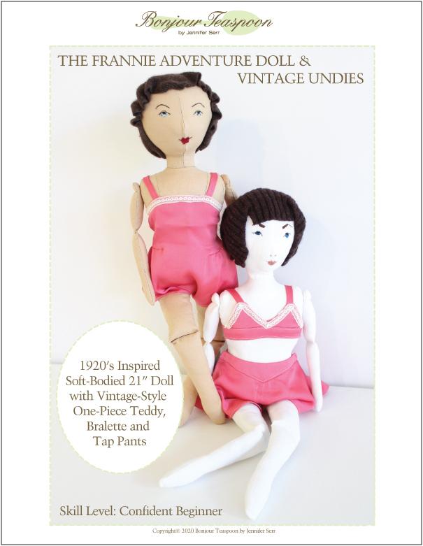 Bonjour Teaspoon Cloth doll Frannie Adventure Doll with Vintage Undies 21" Cloth Doll Pattern Pixie Faire