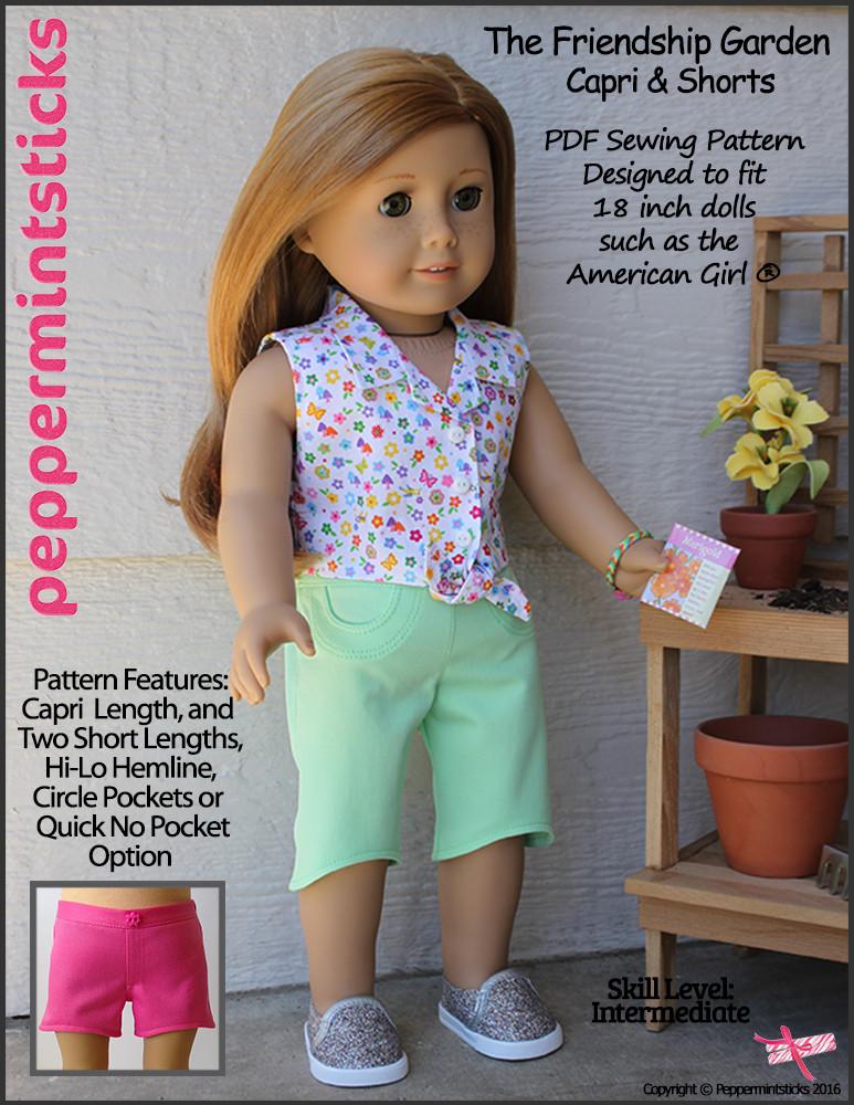 Peppermintsticks The Friendship Garden Capri Shorts Doll Clothes Pattern