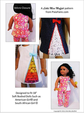Little Miss Muffett 18 Inch Modern Frilled To Bits 18" Doll Clothes Pattern Pixie Faire
