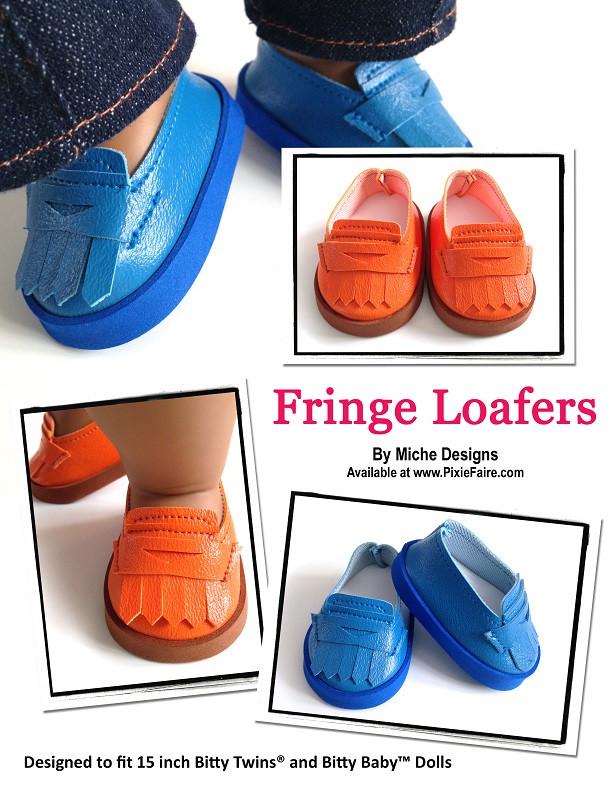 Miche Designs Bitty Baby/Twin Fringe Loafers 15" Baby Doll Shoes Pixie Faire