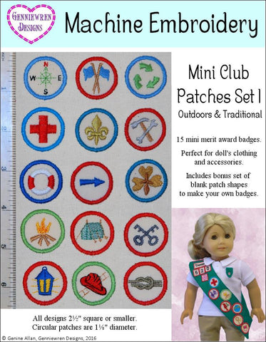 Genniewren Machine Embroidery Design Mini Club Patches Design Set 1 - Outdoors & Traditional - Machine Embroidery Designs Pixie Faire