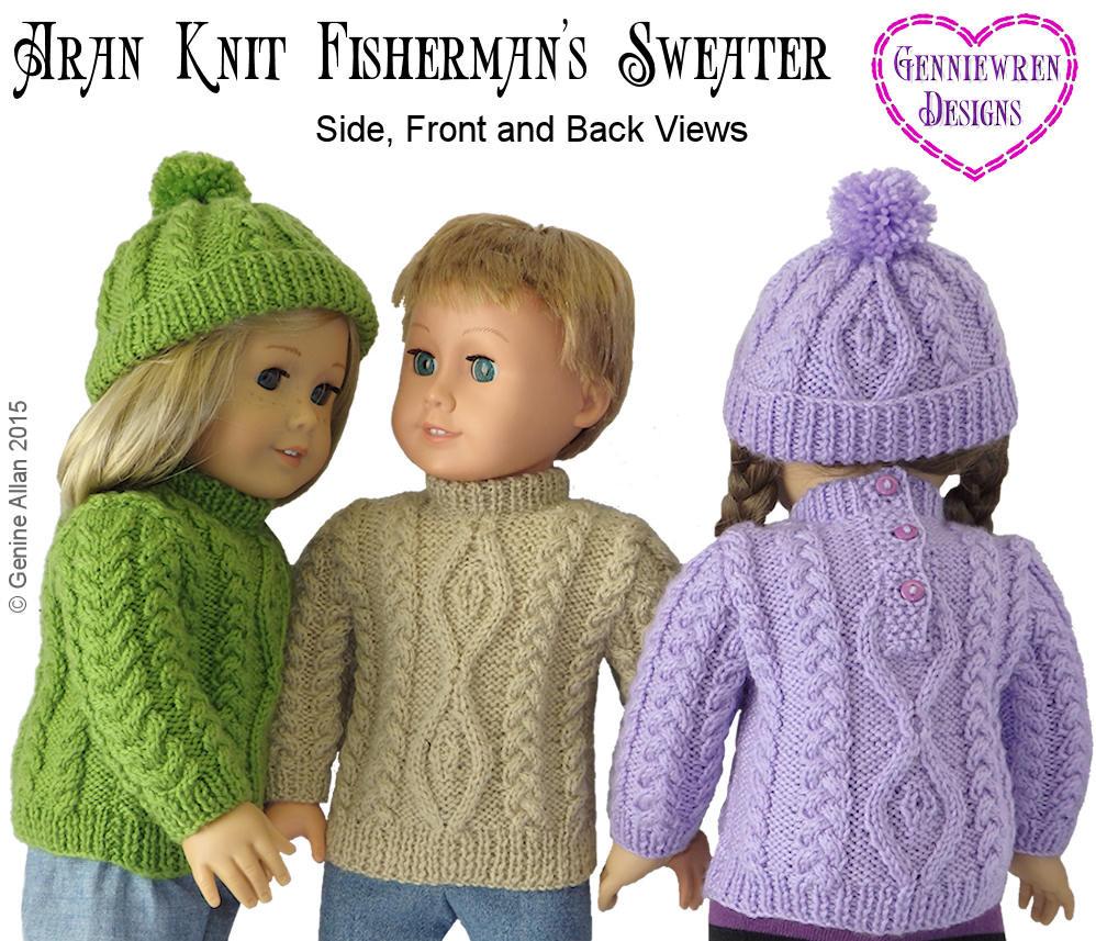Genniewren Knitting Aran Knit Fisherman's Sweater and Hat Knitting Pattern Pixie Faire