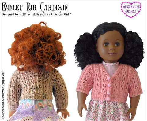 Genniewren Knitting Eyelet Rib Cardigan 18" Doll Knitting Pattern Pixie Faire