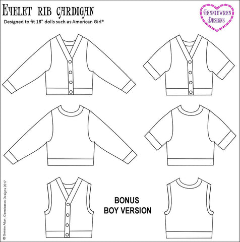 Genniewren Knitting Eyelet Rib Cardigan 18" Doll Knitting Pattern Pixie Faire