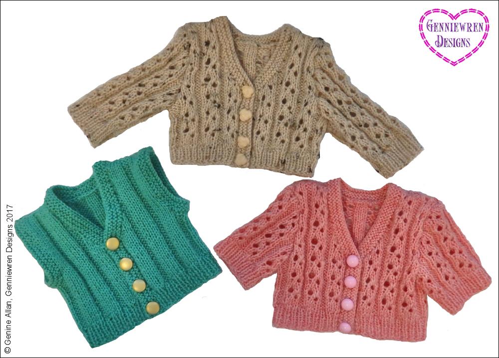 Genniewren Knitting Eyelet Rib Cardigan 18" Doll Knitting Pattern Pixie Faire