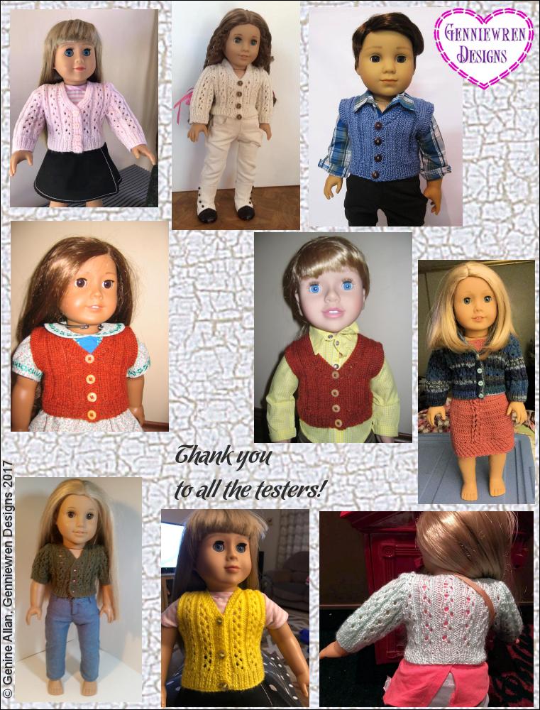Genniewren Knitting Eyelet Rib Cardigan 18" Doll Knitting Pattern Pixie Faire